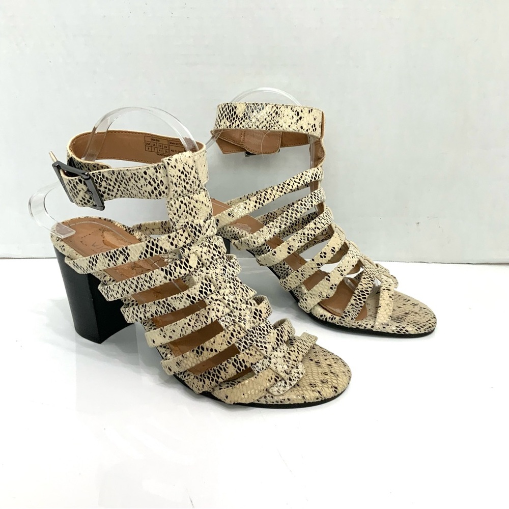 Vionic Sz 9 Sami Snakeskin Caged Sandals Strappy Block Heel Gladiator